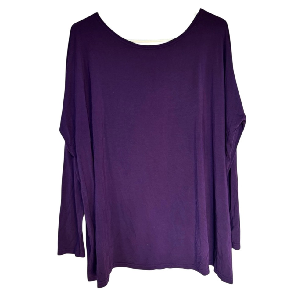 Womens Purple Long Sleeve Tunic Scoop Neck Oversized Jersey Knit Top